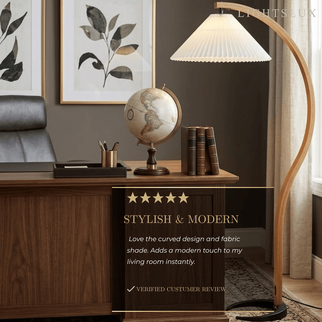 Modern Floor Lamp - Wood/Fabric in Beige/Coffee/White for Bedroom - Flindria