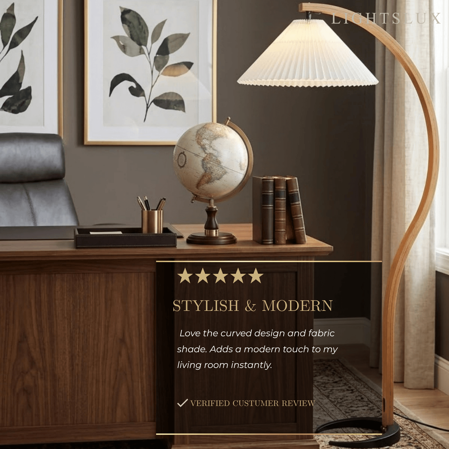 Modern Floor Lamp - Wood/Fabric in Beige/Coffee/White for Bedroom - Flindria