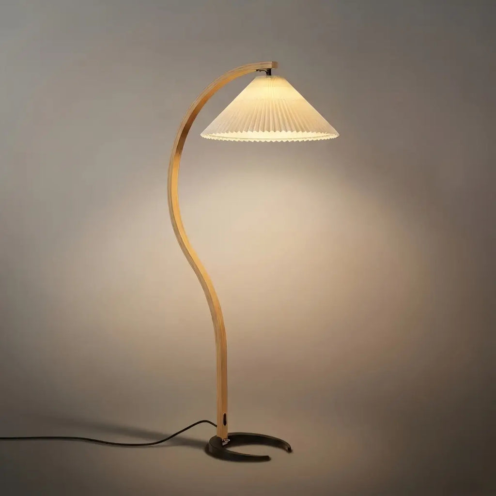 Modern Floor Lamp - Wood/Fabric in Beige/Coffee/White for Bedroom - Flindria