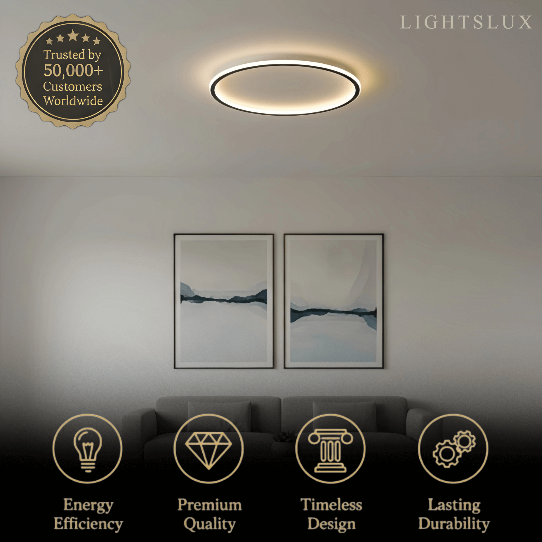 Modern Round Ceiling Light – Black&White Metal for Living Room - Flindria