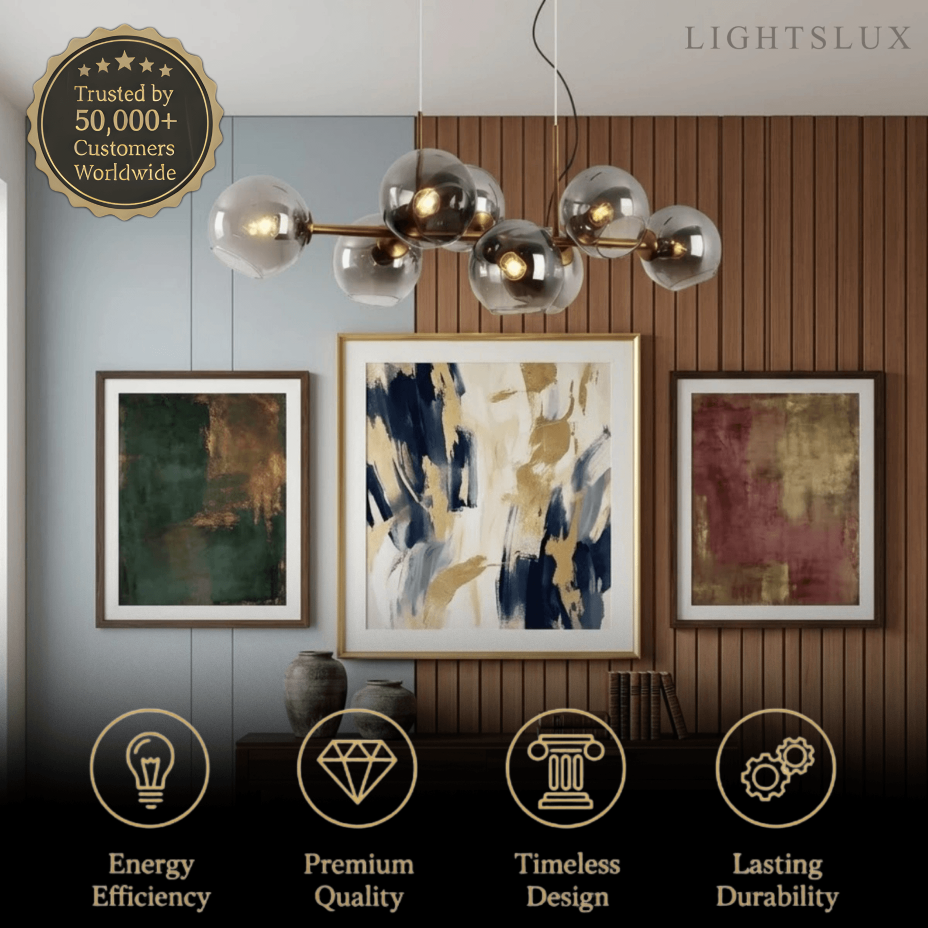 Modern Chandelier - Black/Gold Metal for Dining Room - Flindria