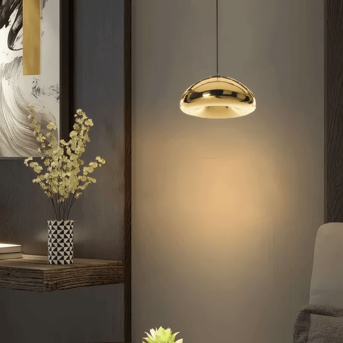 Moderne glas pendellampe -- guld/sølv metal til soveværelse - Flindria