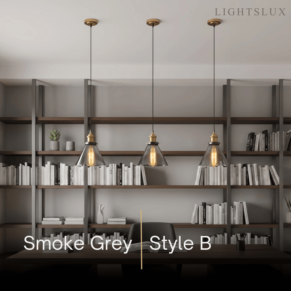 Lámpara colgante industrial de vidrio – Transparente/ámbar/gris humo para comedor - Flindria