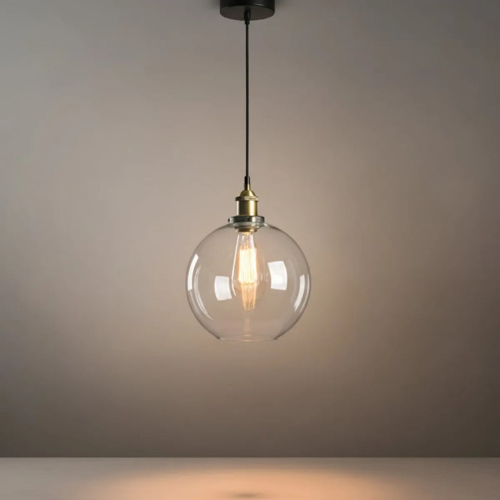 Lámpara colgante industrial de vidrio – Transparente/ámbar/gris humo para comedor - Flindria