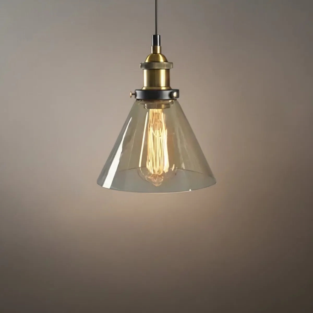 Lámpara colgante industrial de vidrio – Transparente/ámbar/gris humo para comedor - Flindria