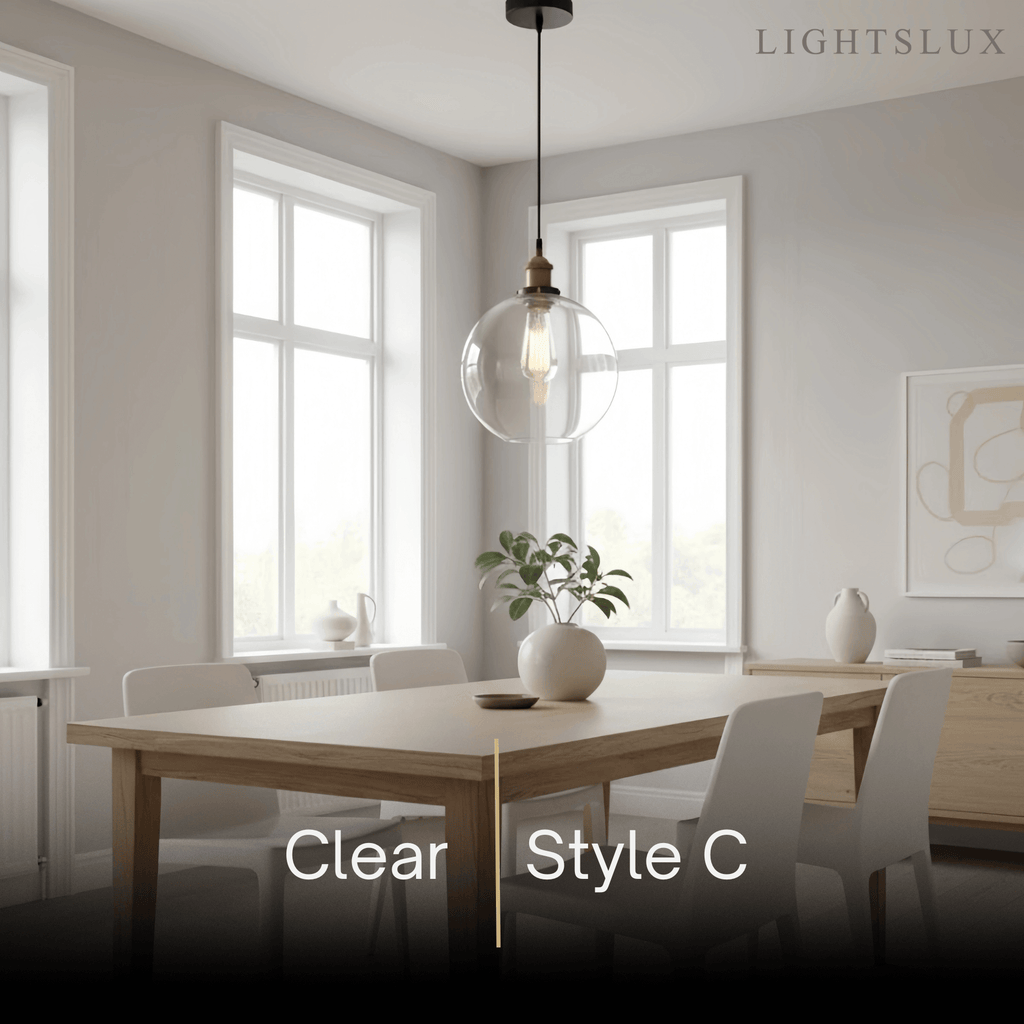 Lámpara colgante industrial de vidrio – Transparente/ámbar/gris humo para comedor - Flindria