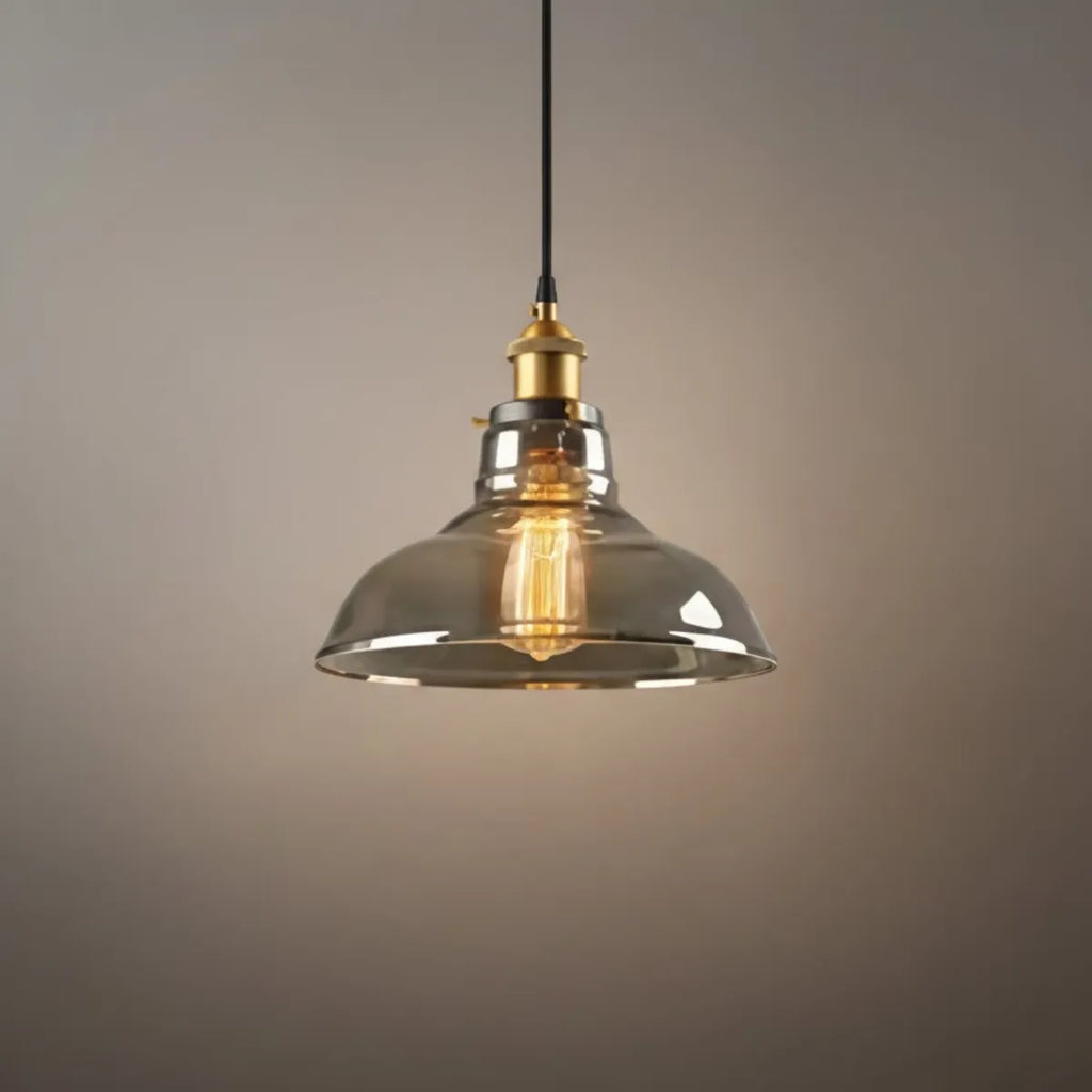 Lámpara colgante industrial de vidrio – Transparente/ámbar/gris humo para comedor - Flindria