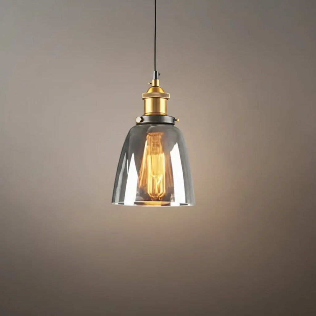 Lámpara colgante industrial de vidrio – Transparente/ámbar/gris humo para comedor - Flindria