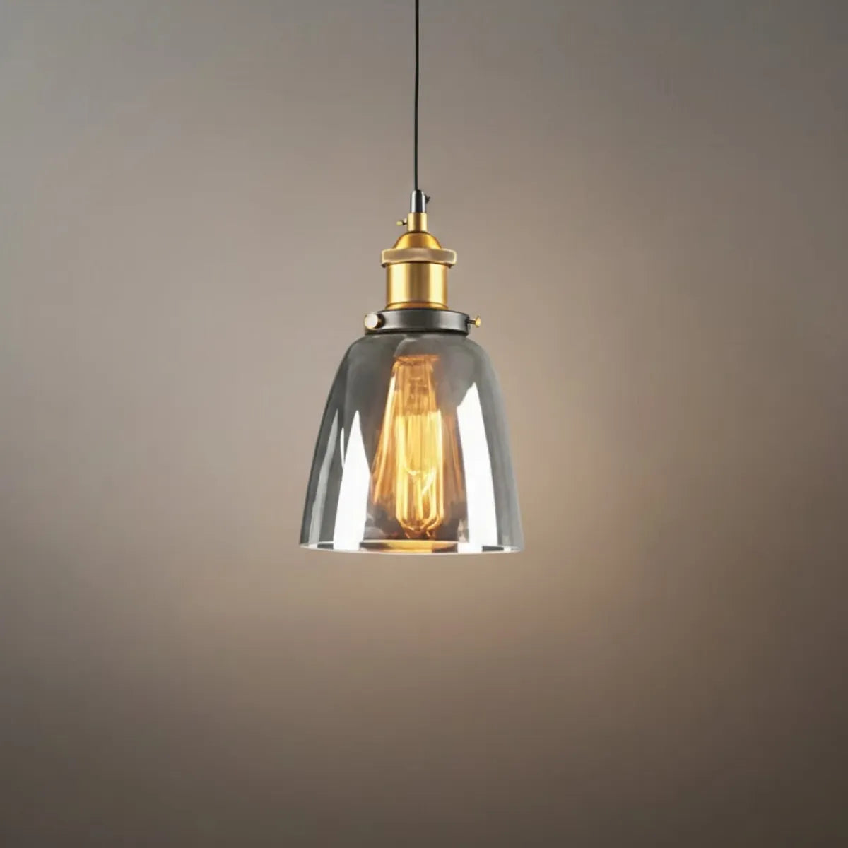 Lámpara colgante industrial de vidrio – Transparente/ámbar/gris humo para comedor - Flindria