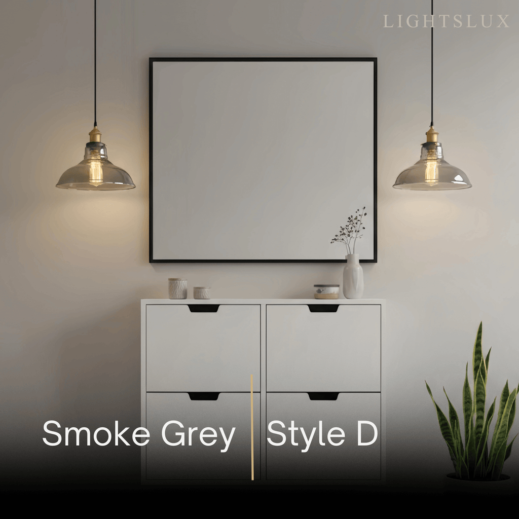 Lámpara colgante industrial de vidrio – Transparente/ámbar/gris humo para comedor - Flindria