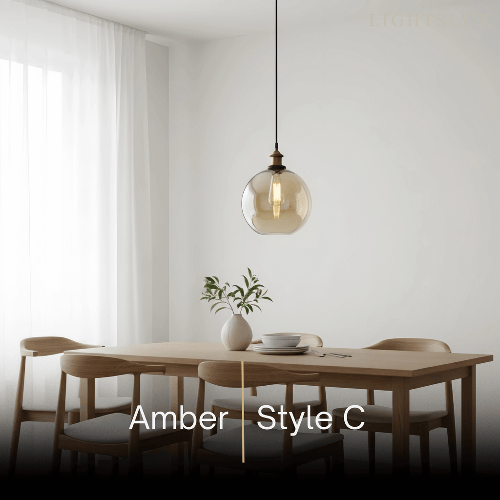 Lámpara colgante industrial de vidrio – Transparente/ámbar/gris humo para comedor - Flindria