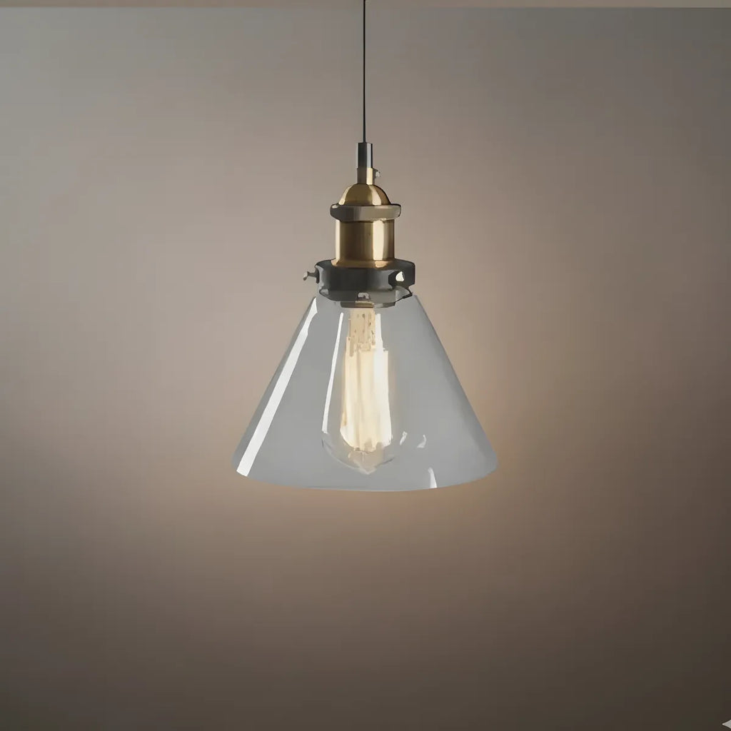 Lámpara colgante industrial de vidrio – Transparente/ámbar/gris humo para comedor - Flindria