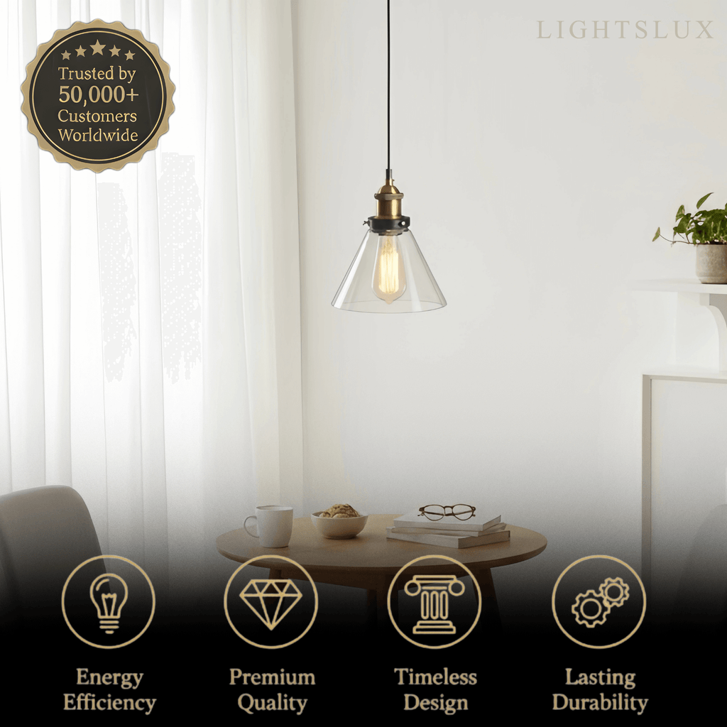 Lámpara colgante industrial de vidrio – Transparente/ámbar/gris humo para comedor - Flindria