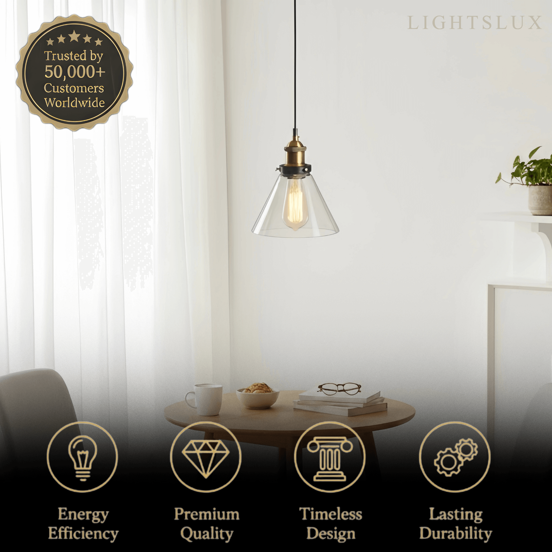 Lámpara colgante industrial de vidrio – Transparente/ámbar/gris humo para comedor - Flindria