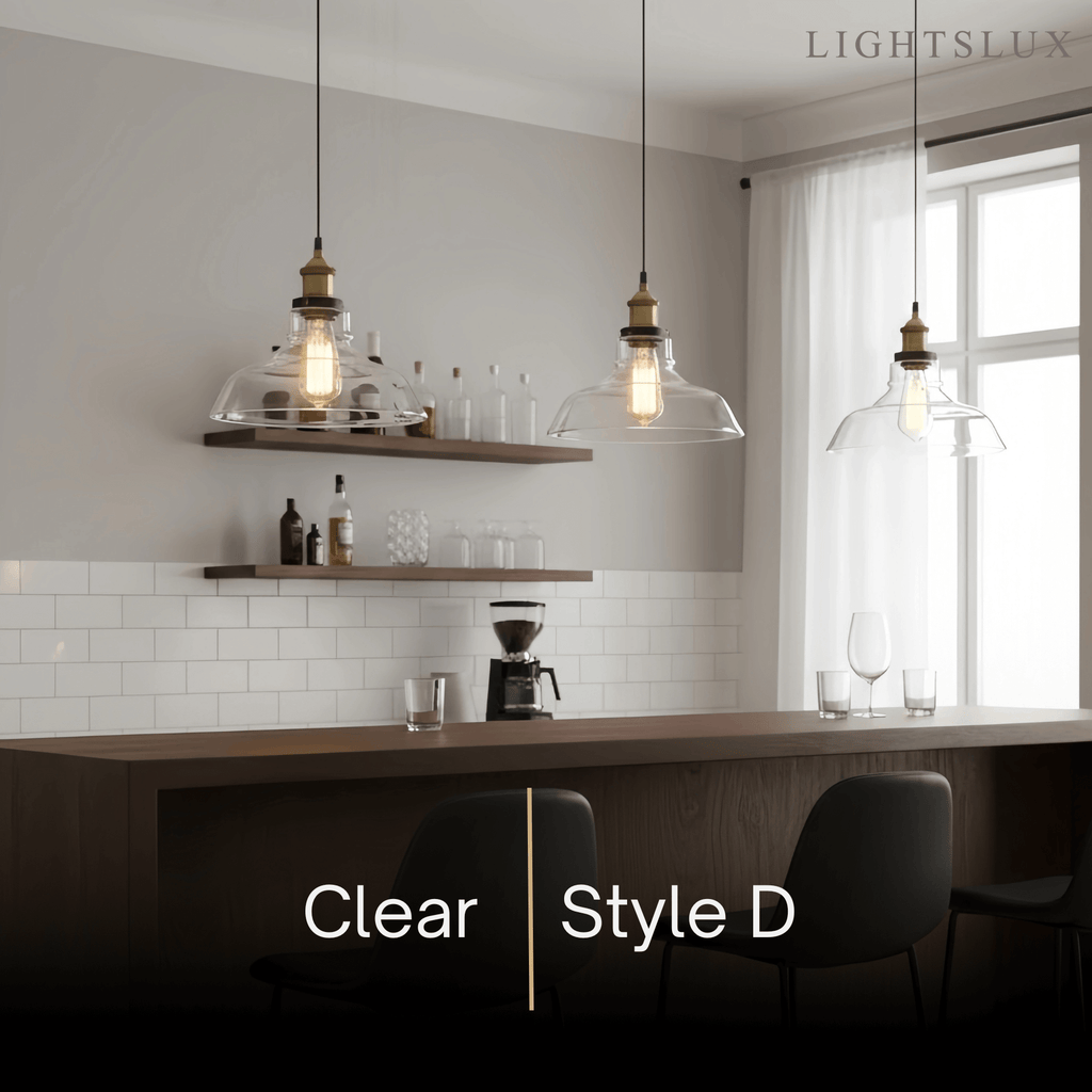 Lámpara colgante industrial de vidrio – Transparente/ámbar/gris humo para comedor - Flindria