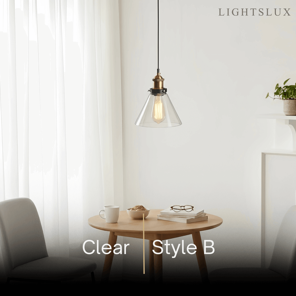 Lámpara colgante industrial de vidrio – Transparente/ámbar/gris humo para comedor - Flindria