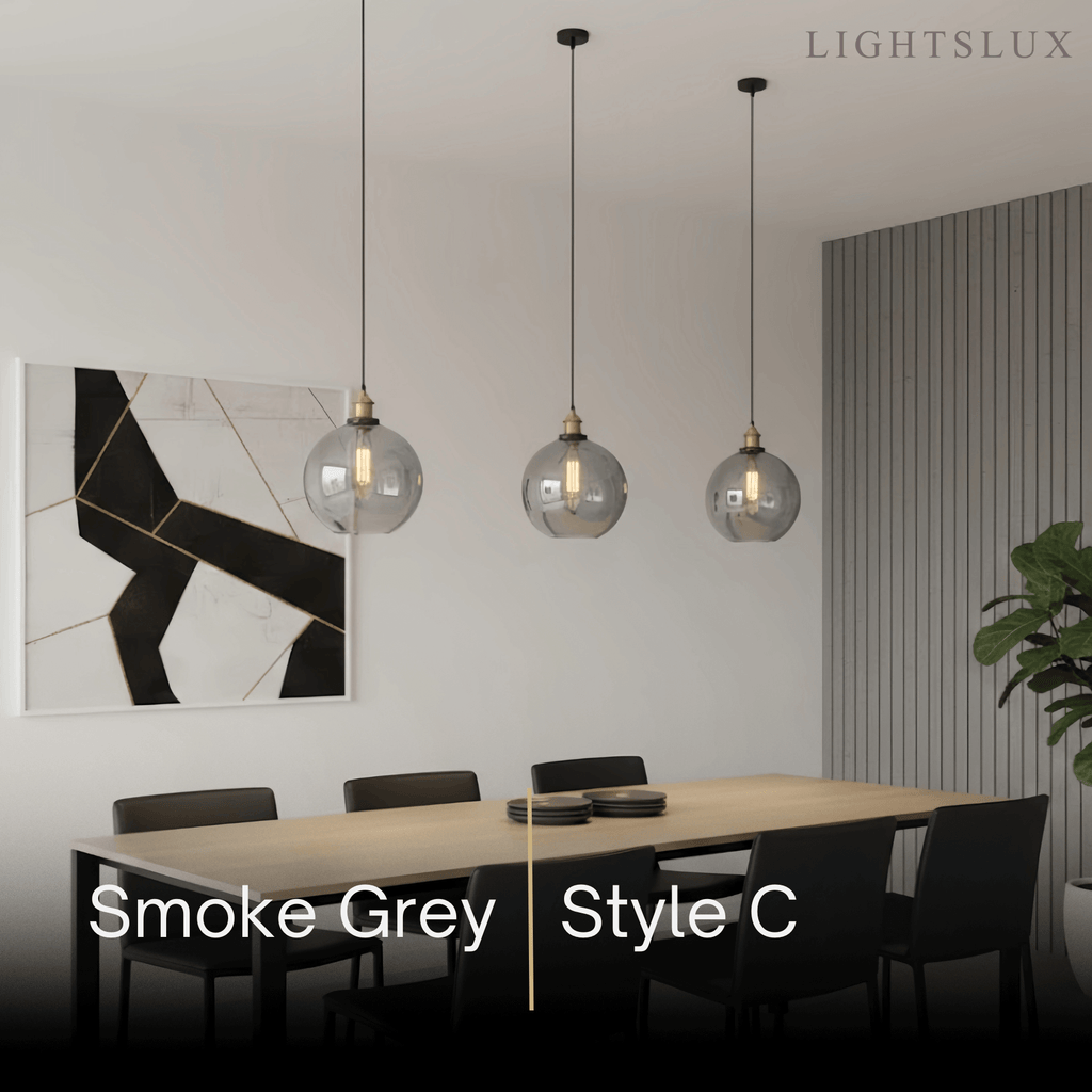 Lámpara colgante industrial de vidrio – Transparente/ámbar/gris humo para comedor - Flindria