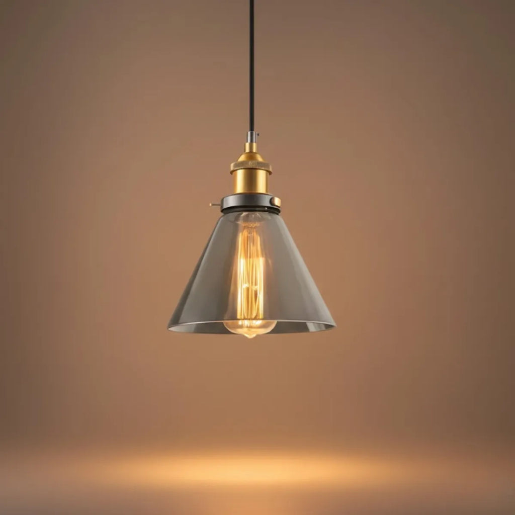 Lámpara colgante industrial de vidrio – Transparente/ámbar/gris humo para comedor - Flindria