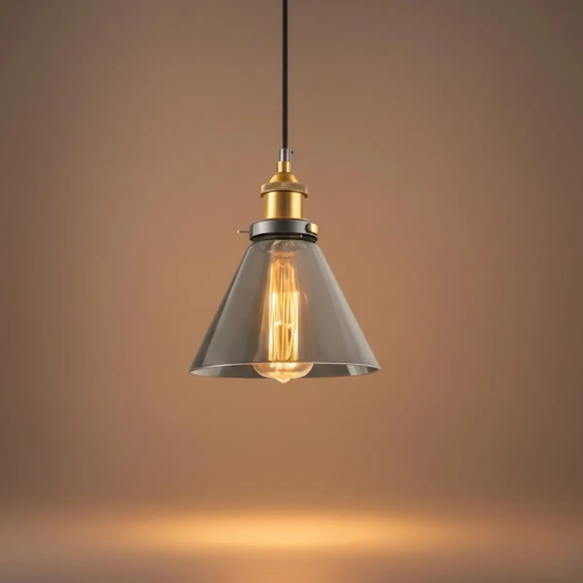Lámpara colgante industrial de vidrio – Transparente/ámbar/gris humo para comedor - Flindria
