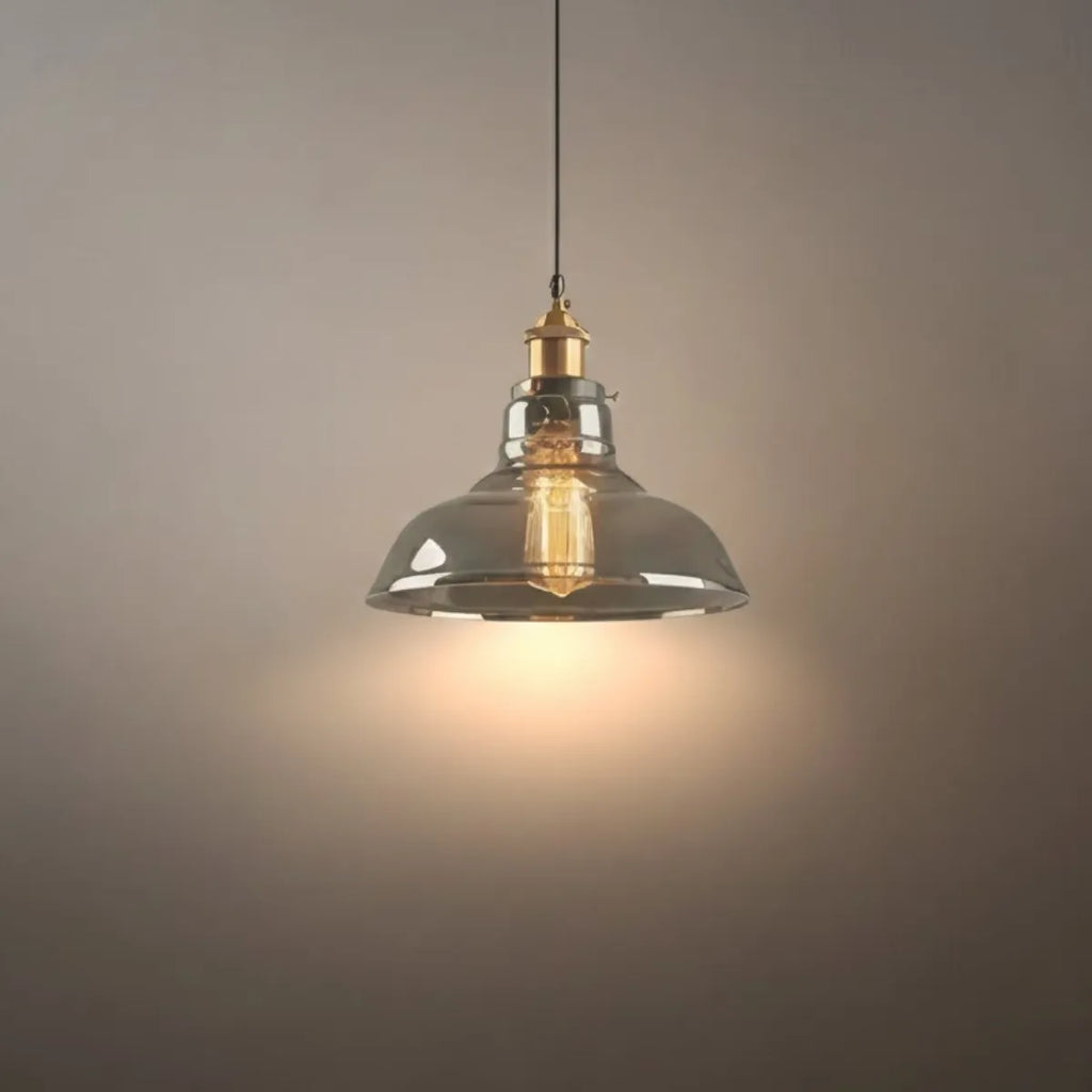 Lámpara colgante industrial de vidrio – Transparente/ámbar/gris humo para comedor - Flindria