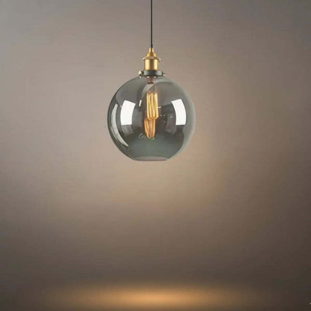 Lámpara colgante industrial de vidrio – Transparente/ámbar/gris humo para comedor - Flindria