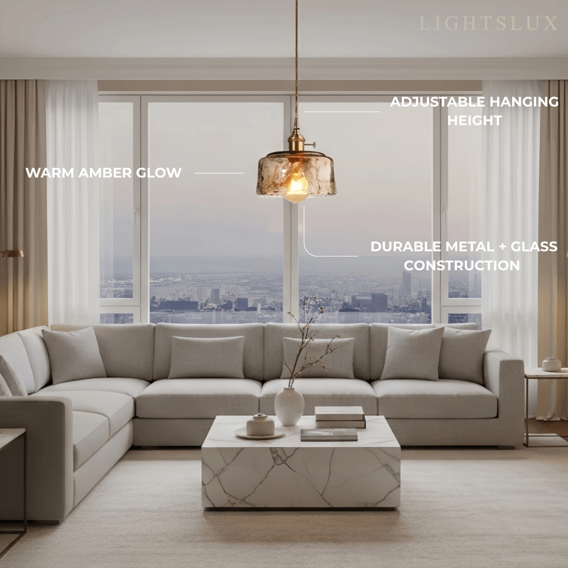 Suspension Rétro – Verre Ambre/Support Métal pour Salle à Manger - Flindria