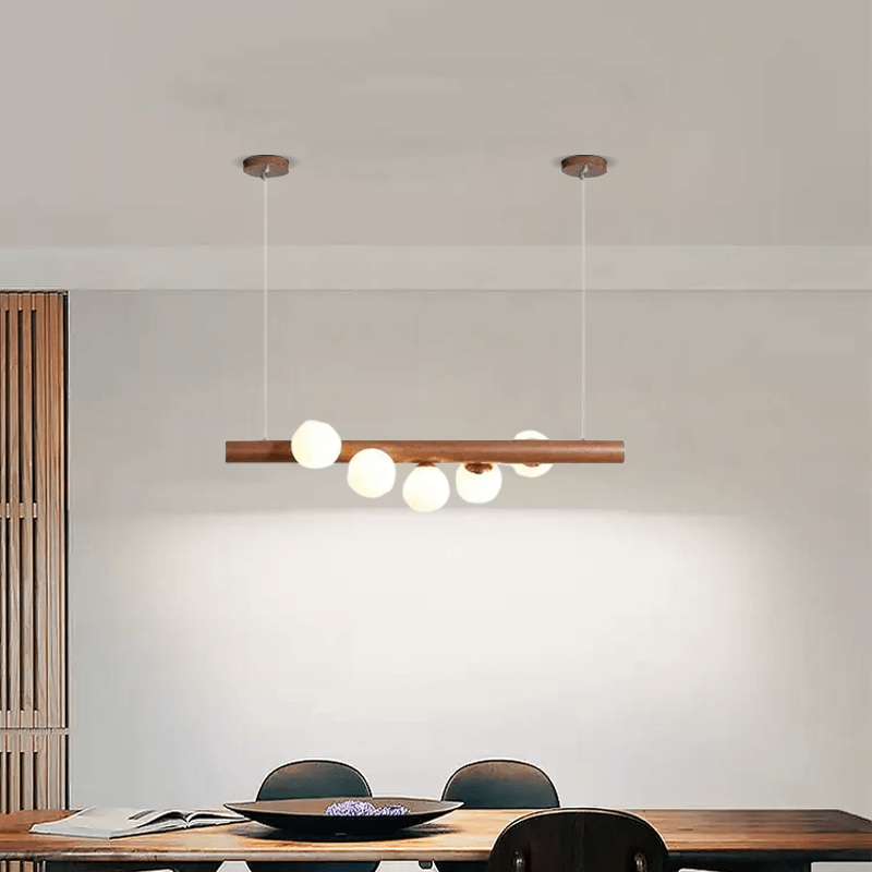 Moderne Lineaire Hanglamp - Walnoot/Hout Glas voor Keukeneiland - Flindria