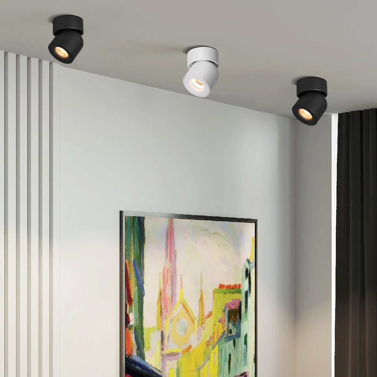 Modern Cylindrical Ceiling Light - Black/White Metal for Bedroom - Flindria