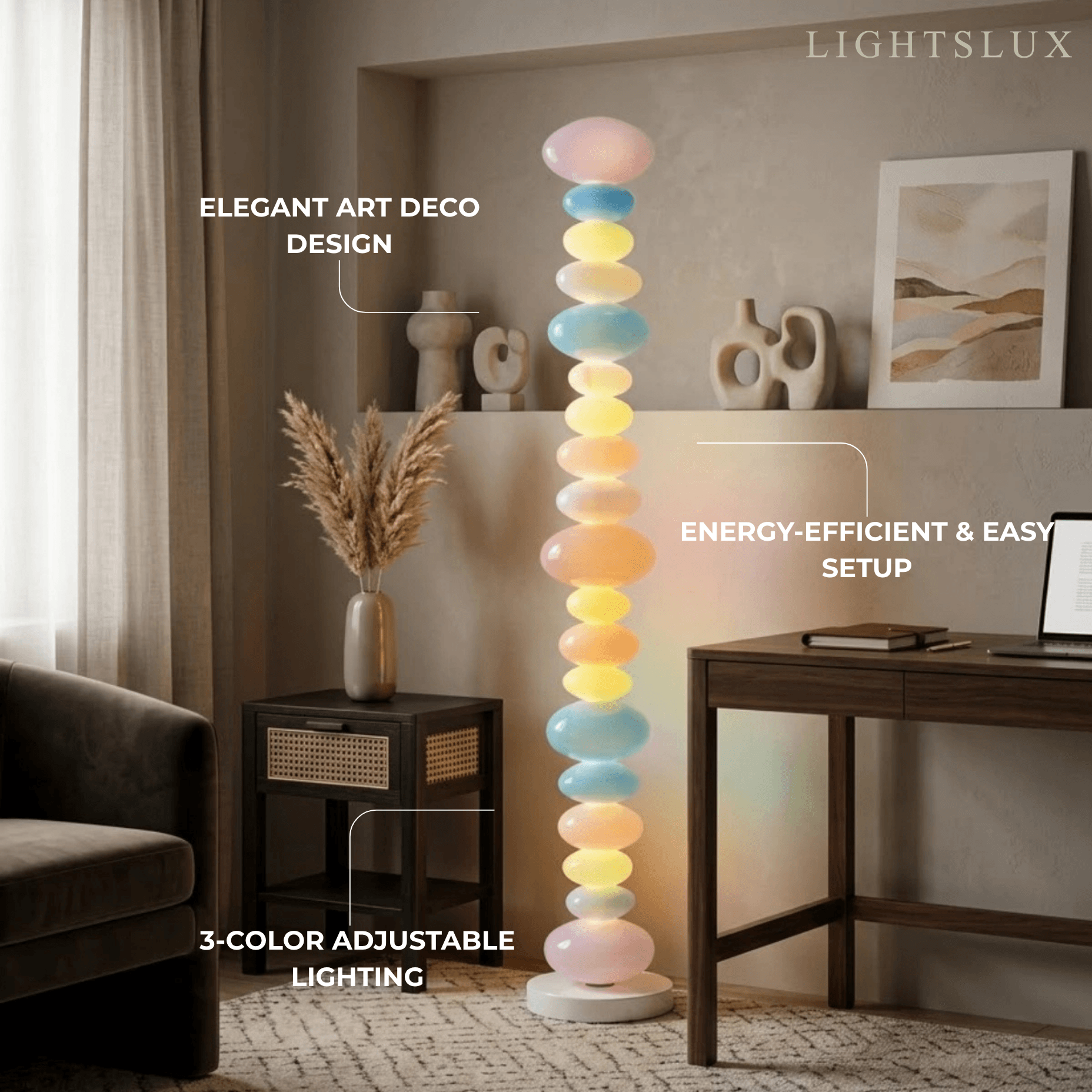 Art Deco Floor Lamp - Colourful Cylindrical Glass Design for Living Room - Flindria