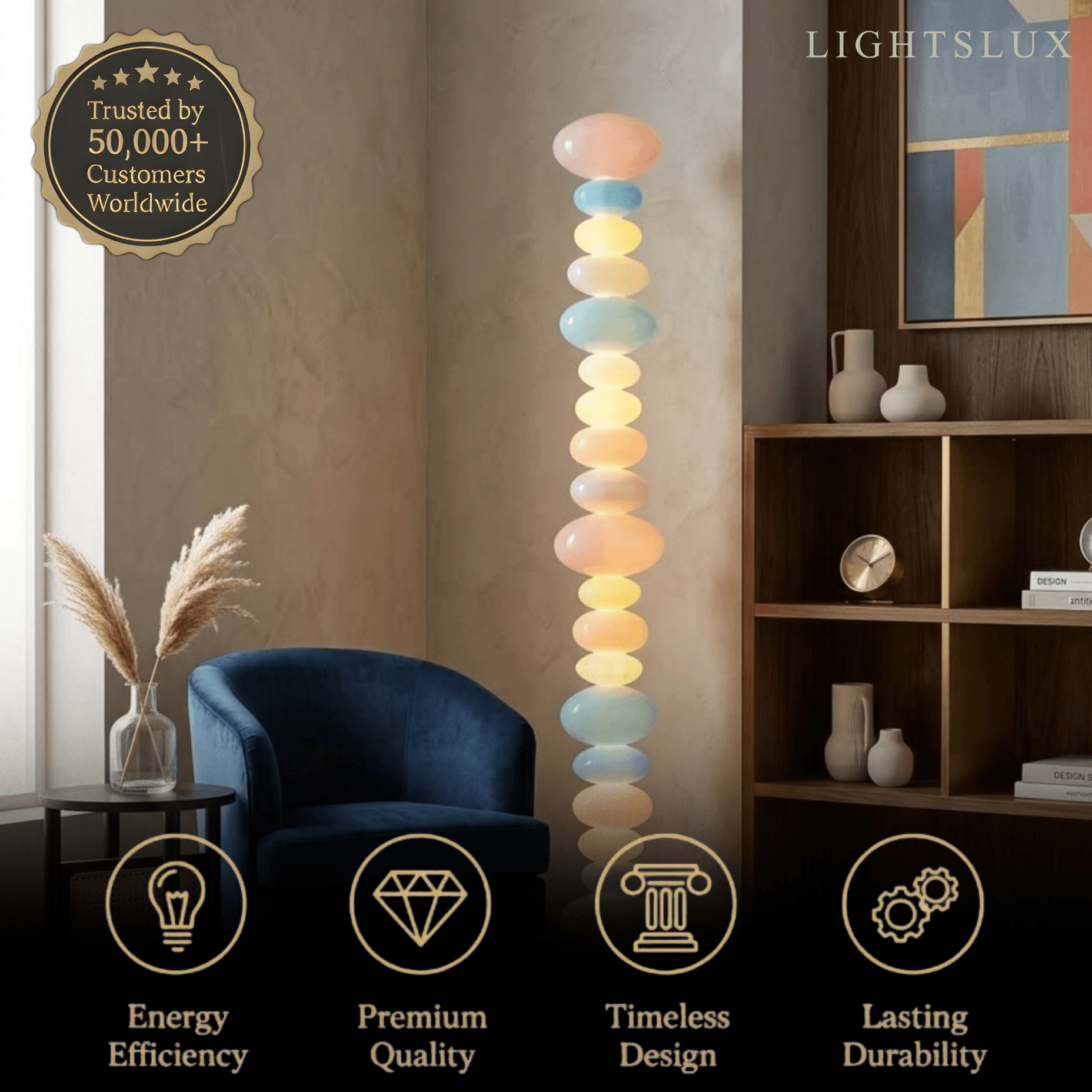 Art Deco Floor Lamp - Colourful Cylindrical Glass Design for Living Room - Flindria