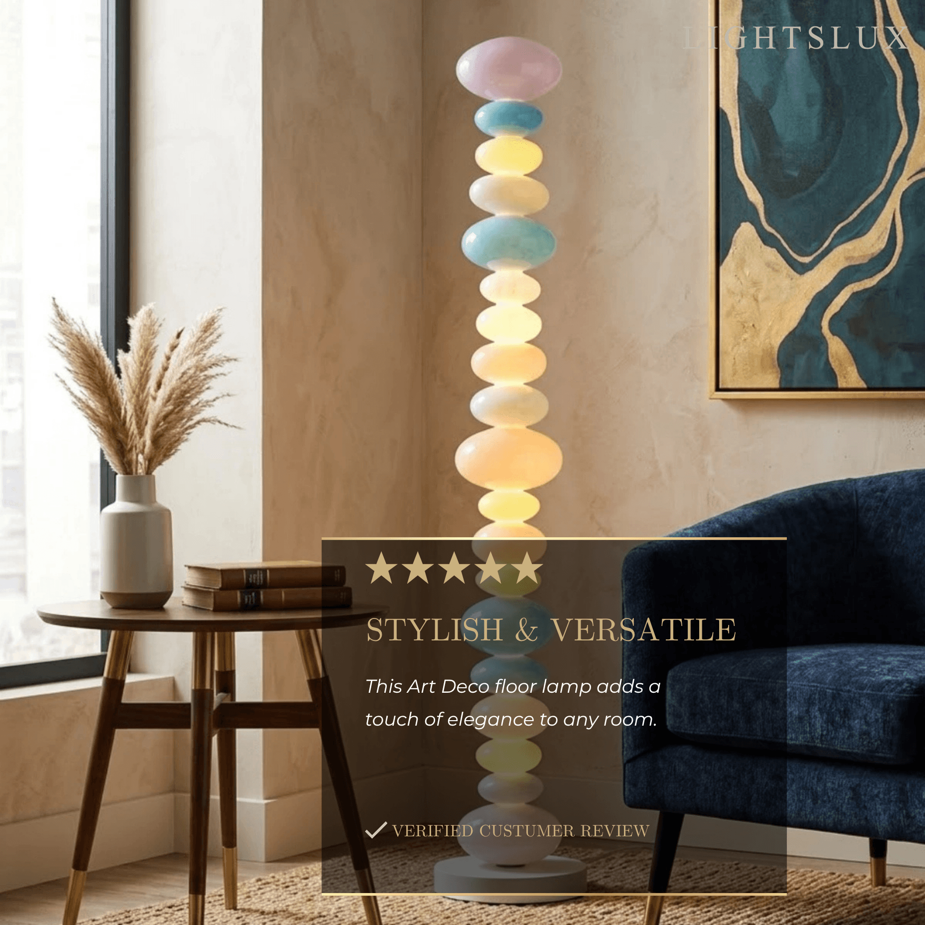 Art Deco Floor Lamp - Colourful Cylindrical Glass Design for Living Room - Flindria