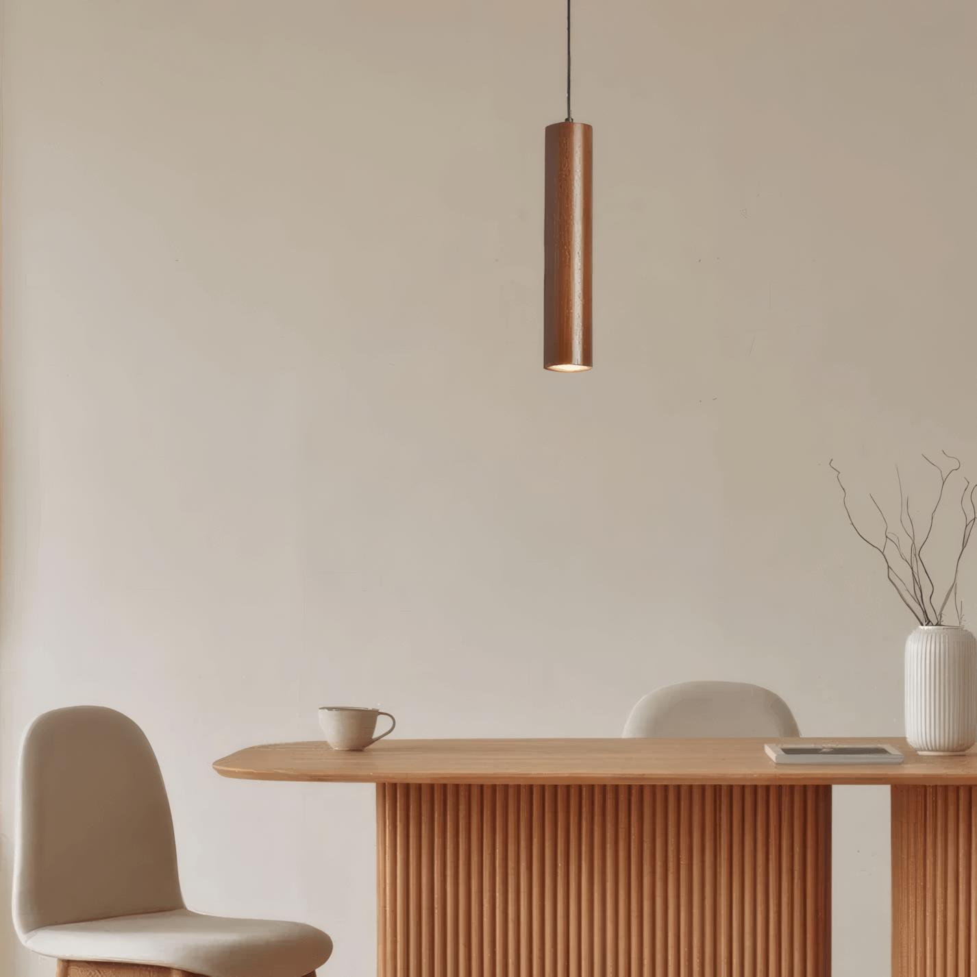Minimalist Pendant Light - Brown/Yellow Wood & Acrylic for Dining Room - Flindria