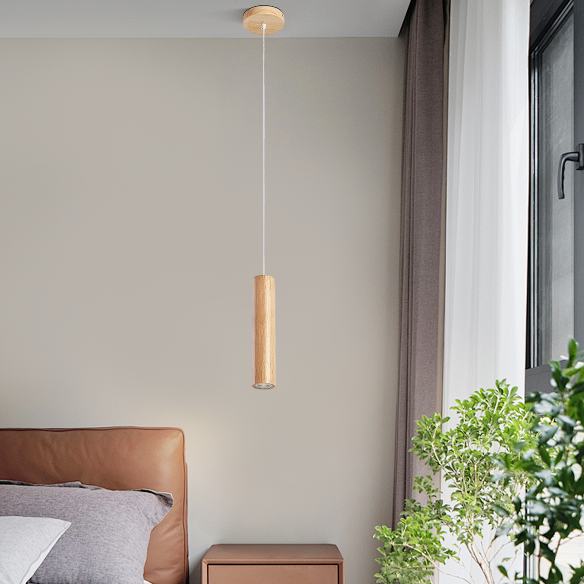 Minimalist Pendant Light - Brown/Yellow Wood & Acrylic for Dining Room - Flindria