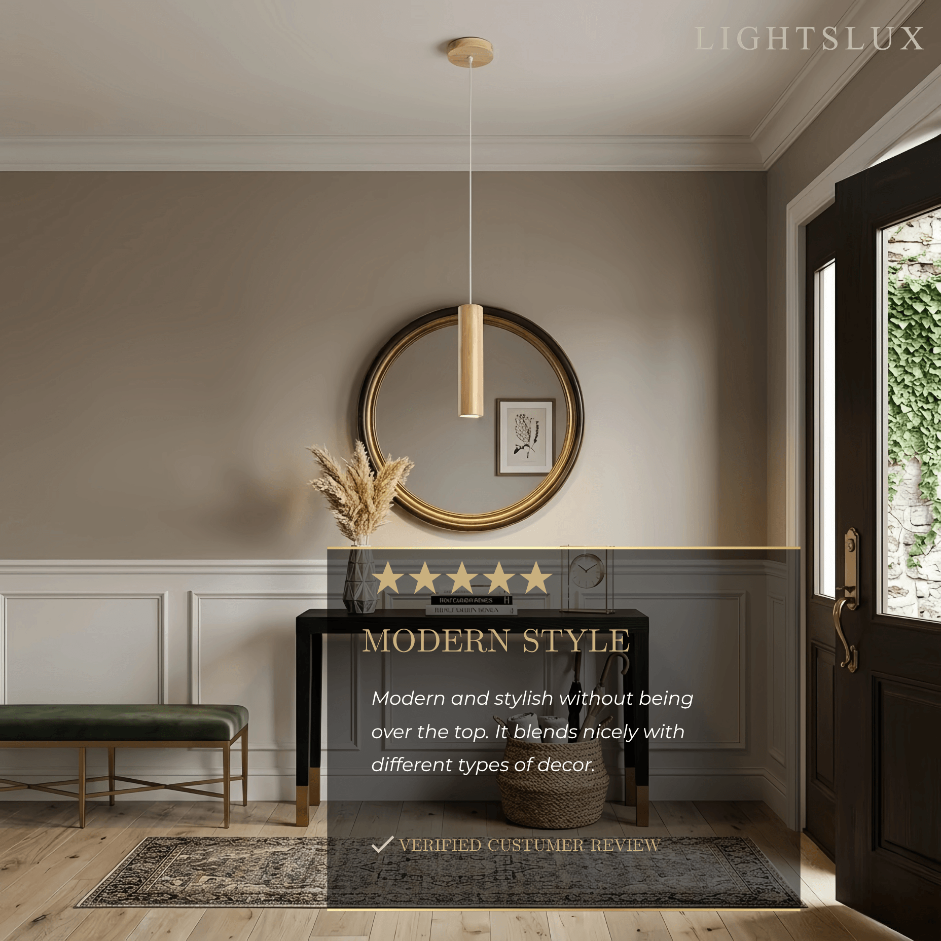 Minimalist Pendant Light - Brown/Yellow Wood & Acrylic for Dining Room - Flindria