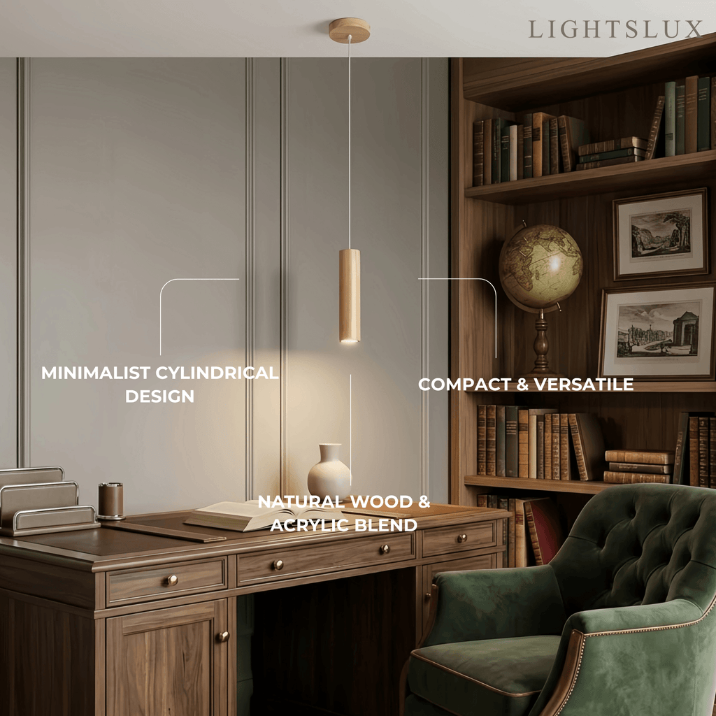 Minimalist Pendant Light - Brown/Yellow Wood & Acrylic for Dining Room - Flindria