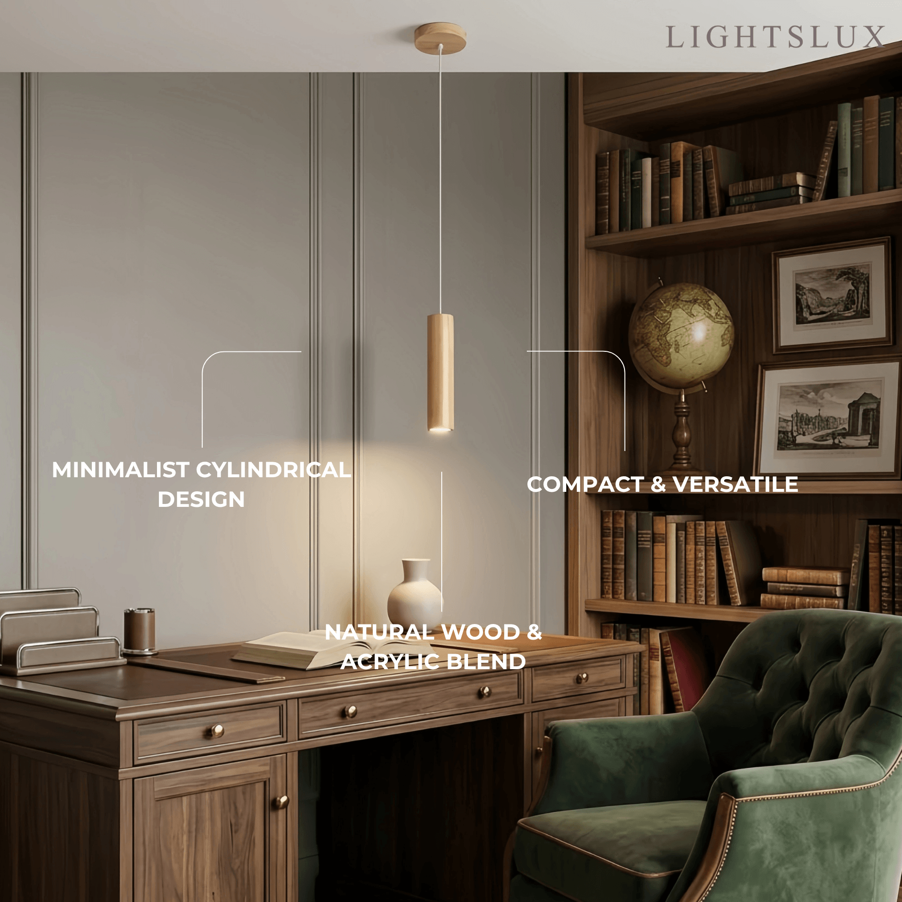 Minimalist Pendant Light - Brown/Yellow Wood & Acrylic for Dining Room - Flindria