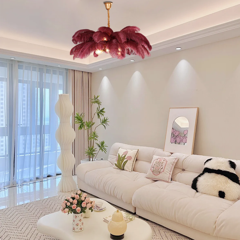 Art Deco Pendant Light — 8-Color Brass/Feather for Luxury Bedroom/Dining Room - Flindria