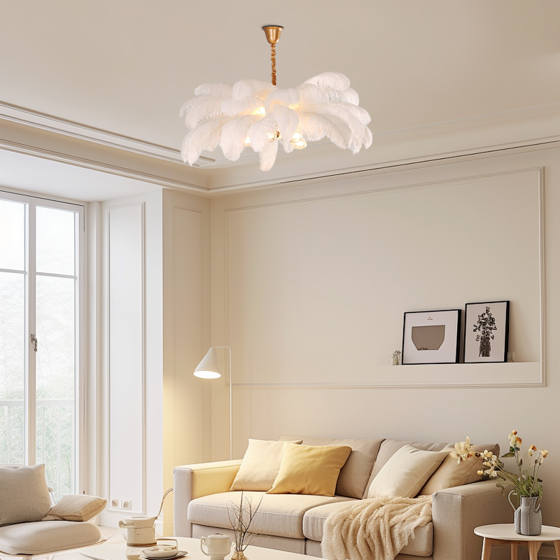 Art Deco Pendant Light — 8-Color Brass/Feather for Luxury Bedroom/Dining Room - Flindria