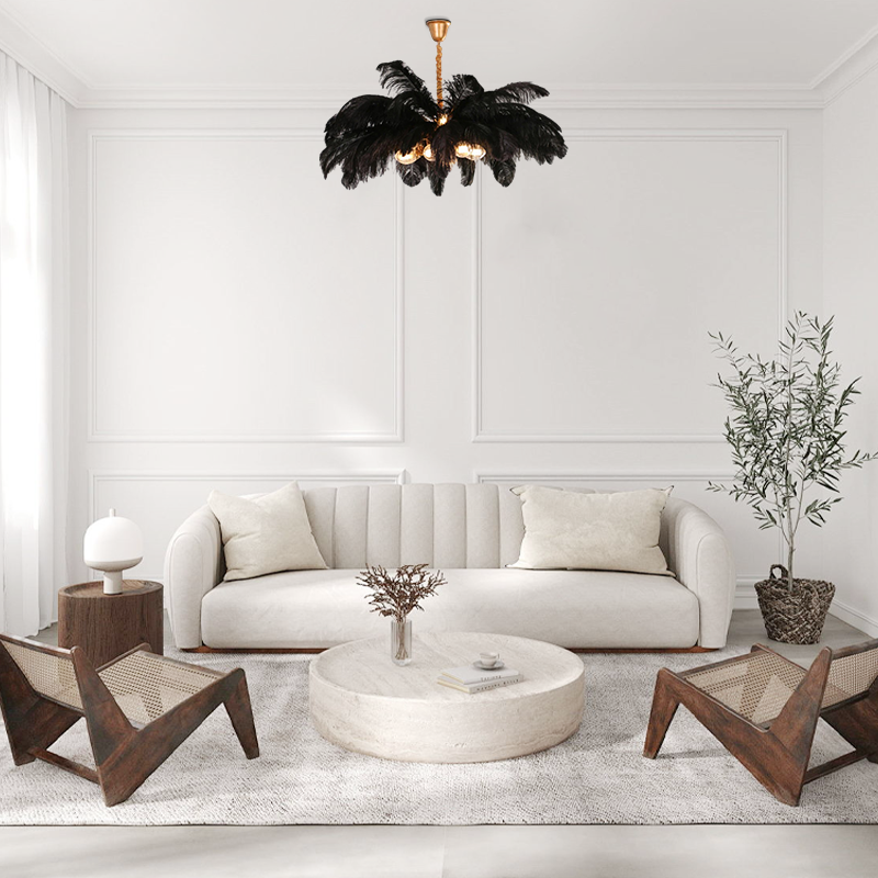 Art Deco Pendant Light — 8-Color Brass/Feather for Luxury Bedroom/Dining Room - Flindria