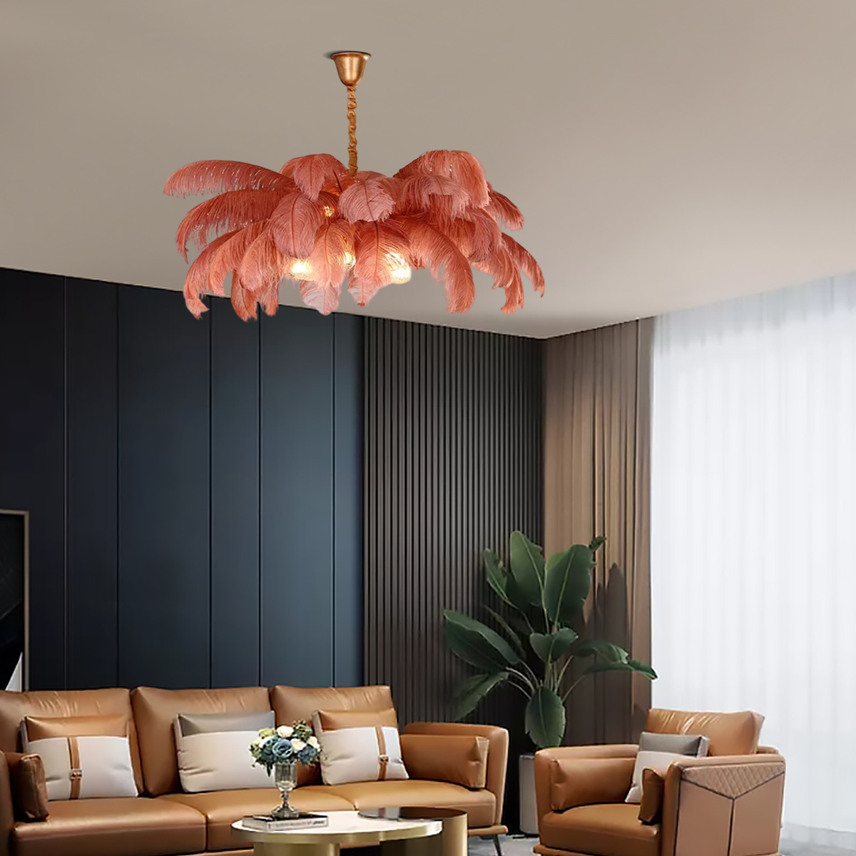 Art Deco Pendant Light — 8-Color Brass/Feather for Luxury Bedroom/Dining Room - Flindria