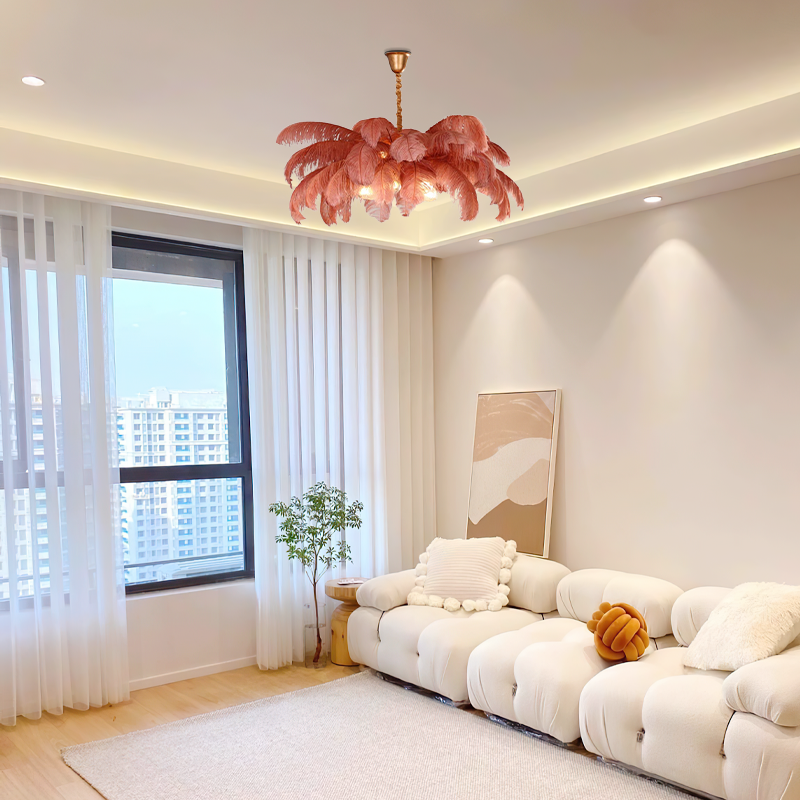 Art Deco Pendant Light — 8-Color Brass/Feather for Luxury Bedroom/Dining Room - Flindria