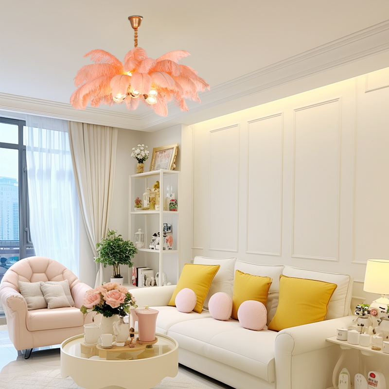 Lámpara colgante Art Deco — Latón/plumas de 8 colores para dormitorio/comedor de lujo - Flindria