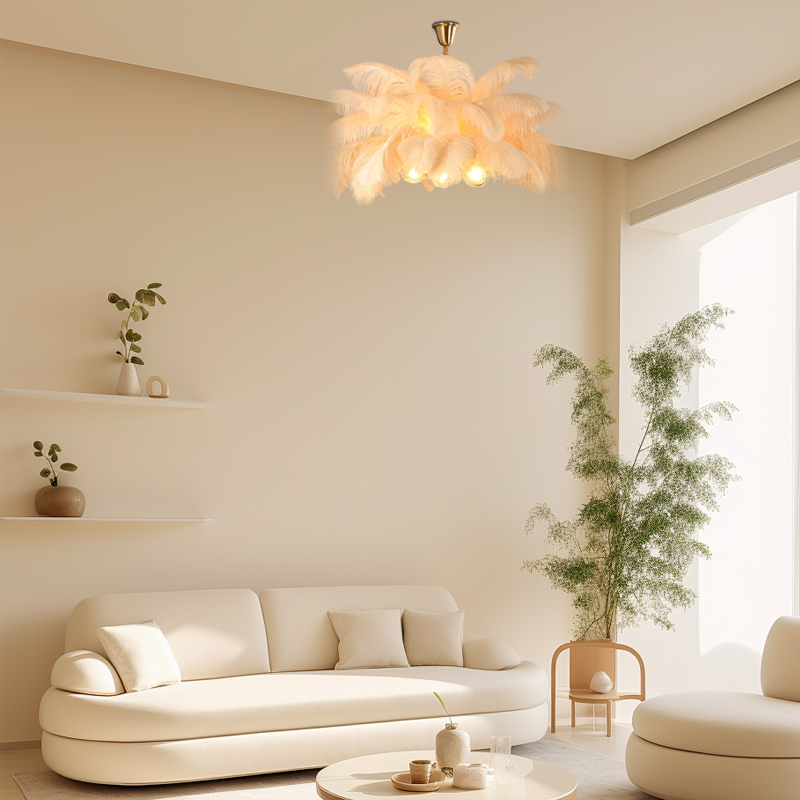 Art Deco Pendant Light — 8-Color Brass/Feather for Luxury Bedroom/Dining Room - Flindria