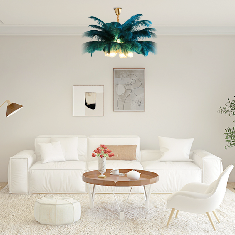 Lámpara colgante Art Deco — Latón/plumas de 8 colores para dormitorio/comedor de lujo - Flindria