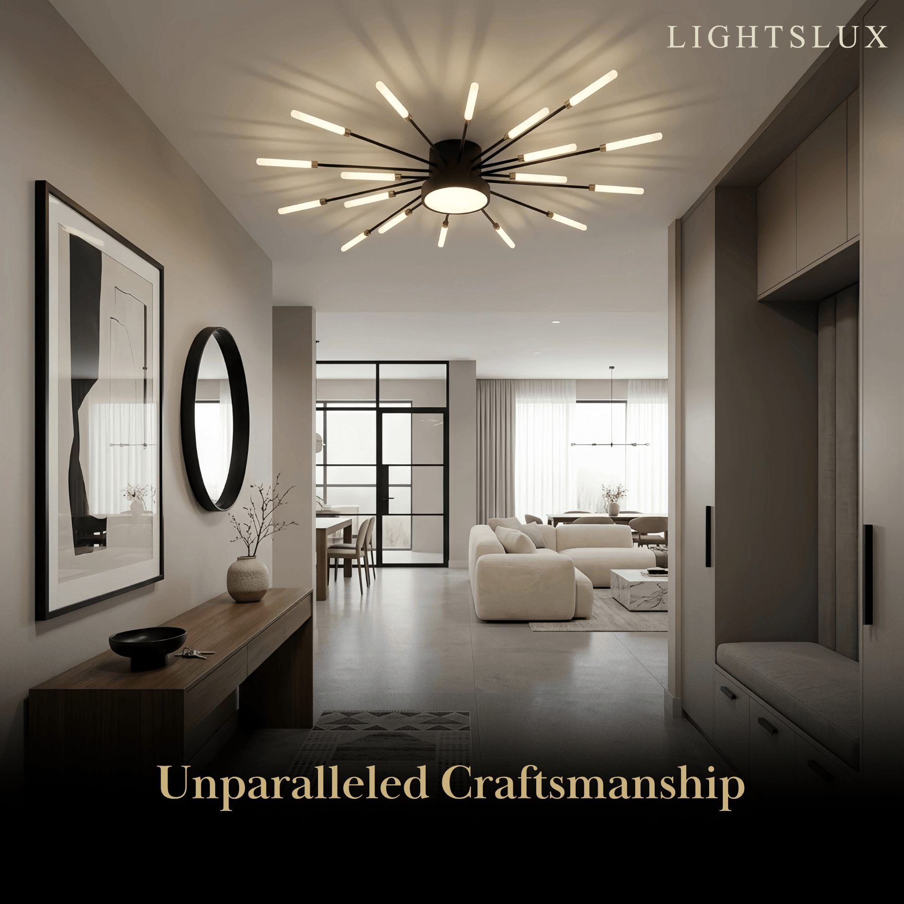 Moderne vuurwerk plafondlamp – goud/zwart voor slaapkamer, eetkamer, woonkamer - Flindria