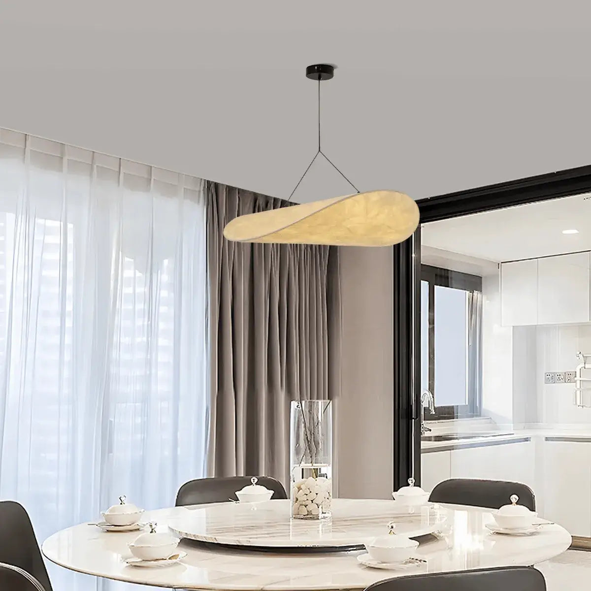 Art Deco White Pendant Light – Curved Metal Design for Dining Room - Flindria