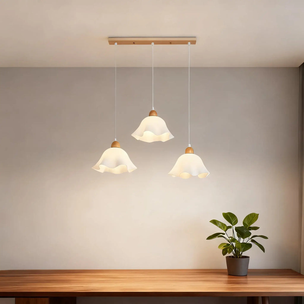 Nordic Flower LED Pendant Light – White Wood/Acrylic for Dining Room - Flindria