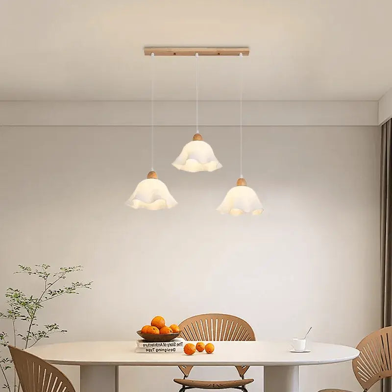 Nordic Flower LED Pendant Light – White Wood/Acrylic for Dining Room - Flindria