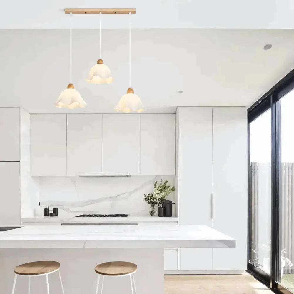 Nordic Flower LED Pendant Light – White Wood/Acrylic for Dining Room - Flindria