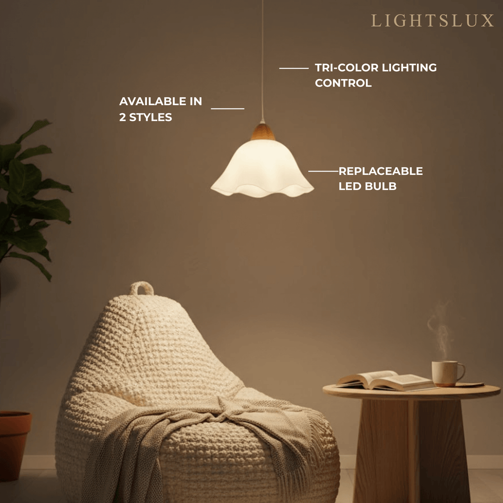 Nordic Flower LED Pendant Light – White Wood/Acrylic for Dining Room - Flindria